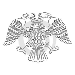 Double-headed eagle with spread wings. Emblem, symbol. Linear vector illustration