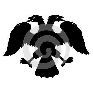 Double-headed eagle with spread wings. Emblem, symbol. Silhouette vector illustration