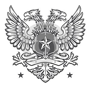 Double Headed Heraldic Eagle Crest on White