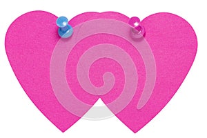 Double Heart Sticky Label, with pink an blue pin, isolated