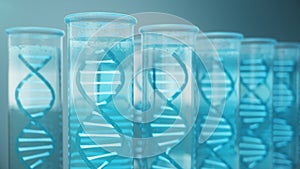 Double helical structure of DNA inside the test tube, DNA molecule, RNA. The concept of biochemistry, biotechnology