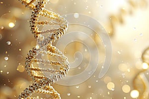 Double helix DNA strands on a gold. Generative AI