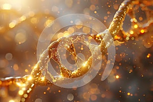 Double helix DNA strands on a gold. Generative AI