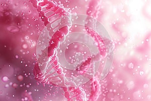 Double helix DNA strands on a pink. Generative AI