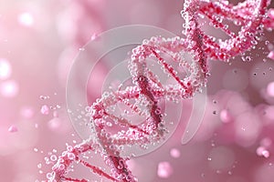 Double helix DNA strands on a pink. Generative AI