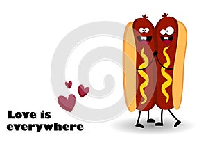 Double hot dog illustration. PRINT for printing on a t-shirt. Fast food characters