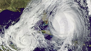 Double Hurricane over Florida., satellite view.