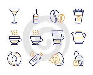Double latte, Takeaway coffee and Coffee beans icons set. Wine, Espresso and Refill water signs. Vector