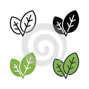 Double leaf of plant or tree. Ecological, vegan, illustration