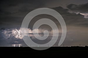 Double lightning strike from a distant thunderstorm