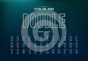 Double line font and alphabet vector, Tall typeface letter and number design, Graphic text on background
