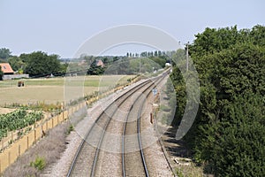 Double line merge to single on Felixstowe branch line in Trimley