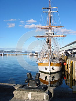 Double masted schooner at dock 2 photo