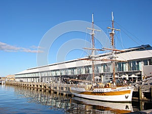 Double masted schooner at dock