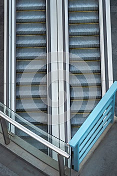 Double modern empty escalator stairs