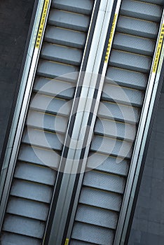 Double modern empty escalator stairs