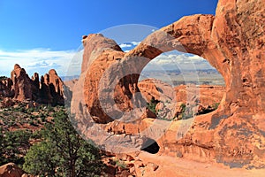 Double O Arch in Desert Landscape, Arches National Park, Utah