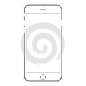 Double out lines outline smartphone with camera and menu button on white background. Smartphone outline vector eps10.
