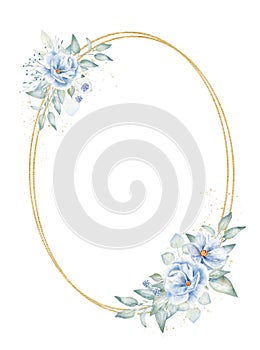 Double oval frame with floral elements hand drawn raster illustration