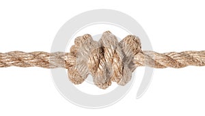 double overhand knot tied on jute rope isolated photo