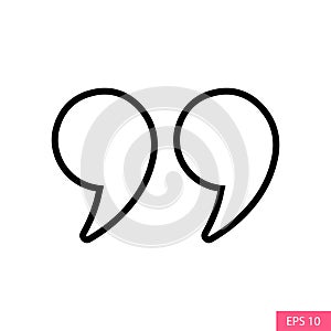 Double quotes symbol icon in line style design for website design, app, UI, isolated on white background. Editable stroke.