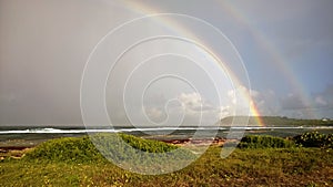 Double rainbow facing the Caribbean Sea from Guadeloupe