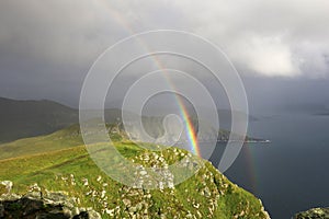 Double rainbow at isle Runde by evening