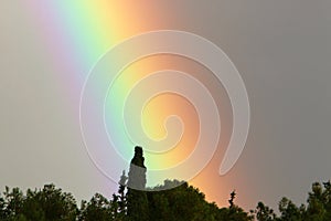 Double rainbow in the mountains after rain