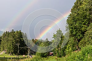 Double rainbow over Bavarian Alps near Grainau