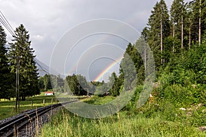 Double rainbow over Bavarian Alps near Grainau