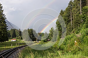 Double rainbow over Bavarian Alps near Grainau