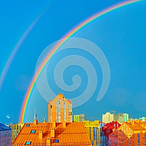 Double rainbow over the city