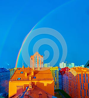 Double rainbow over the city