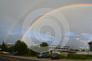 Double rainbow over the city in jule