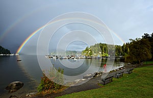 Double Rainbow Over Deep Cove, North Vancouver photo