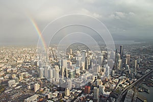 Double Rainbow over Downtown - Aerial