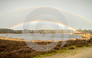 Double rainbow over Haterse en Overasseltse Vennen in the Netherlands