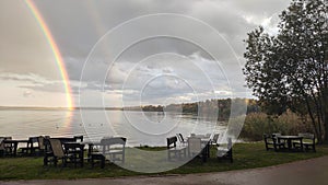 Double Rainbow Over Lake in Latvia.