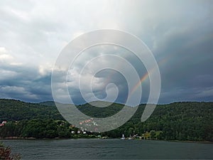 Double Rainbow over the Å»ywiec Lake, Poland, Beskids Mountains