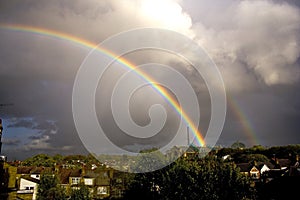 Double rainbow in stormy skies over Alexandra Palace (London, UK)