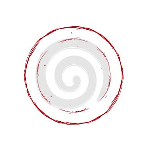 Double red circle hand drawn. Round line drawing sketch