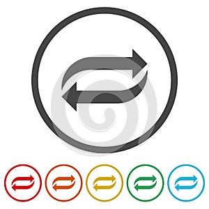 Double reverse arrow icon. Set icons in color circle buttons