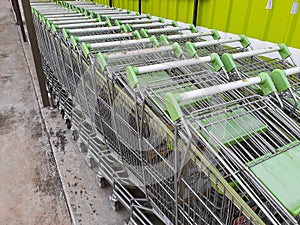 Double Row Of Shopping Cart In Local Store
