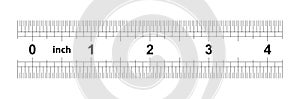 Double sided 4 inch ruler. The price of division - 32 divisions by inch. Measurement device. Calibration grid