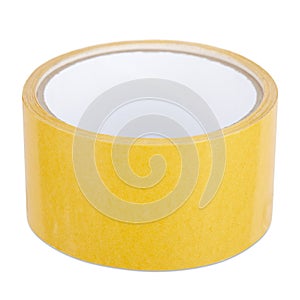 Double-sided tape reel in horizontal position, isolated on a white background.