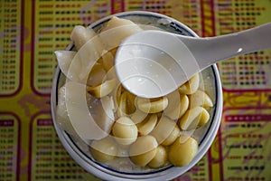 Double skin milk or `shuang pi nai ` in chinese name with Ginkgo on top at foshan city china