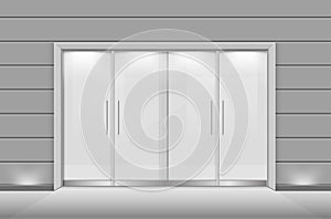 Double sliding glass doors with automatic motion sensor. vector design.