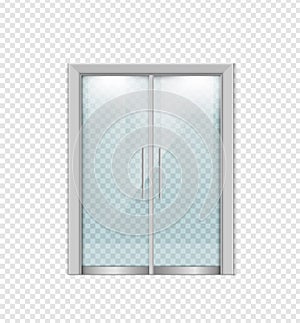 Double sliding glass doors with automatic motion sensor. vector design.