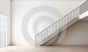 Double space modern loft interior, staircase view