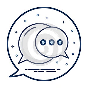 Double Speech Bubble Chat Icon, Line Art Style, Isolated on White Background, Communication, Dialogue